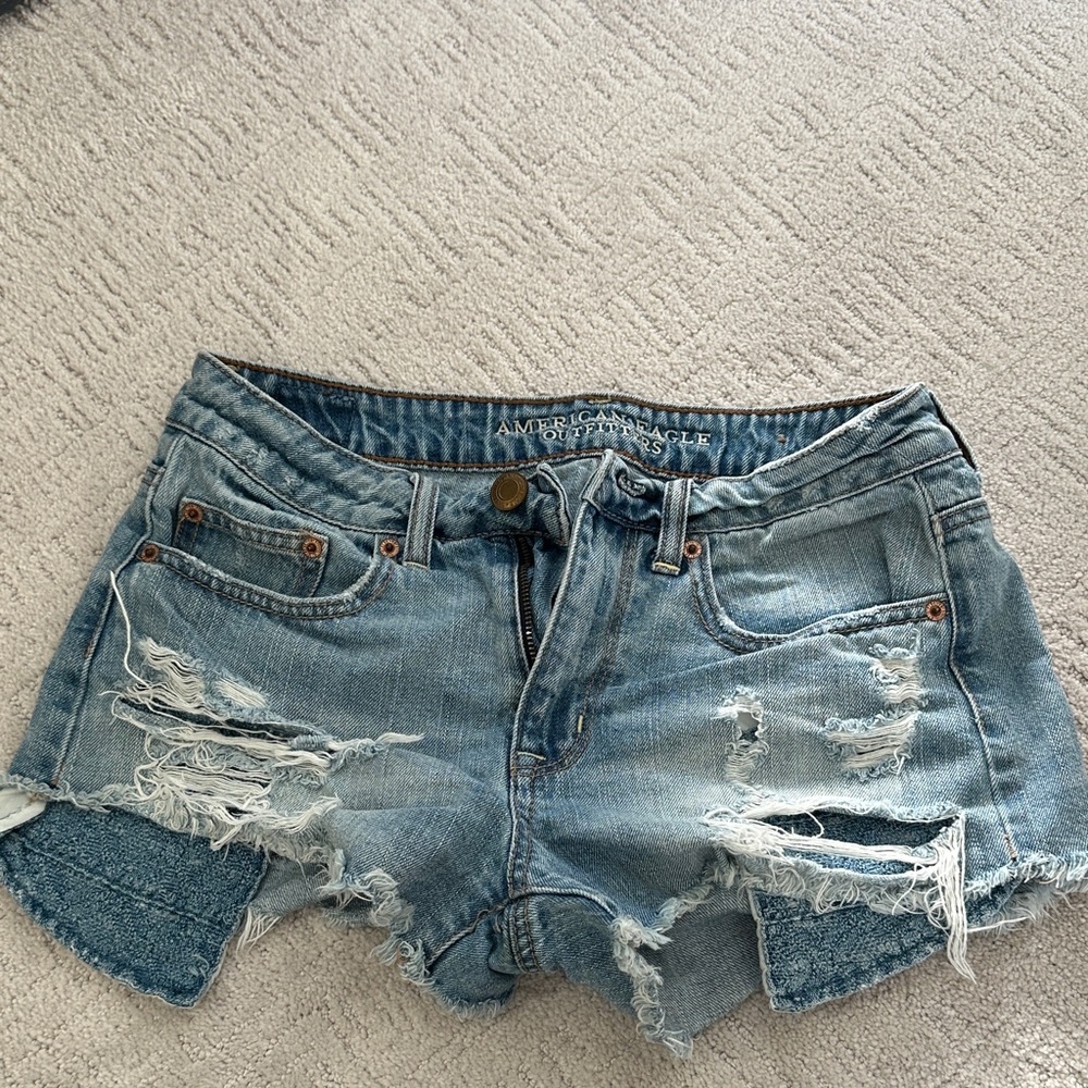 American Eagle Outfitters Women's Light Blue Ripped Jean Shorts